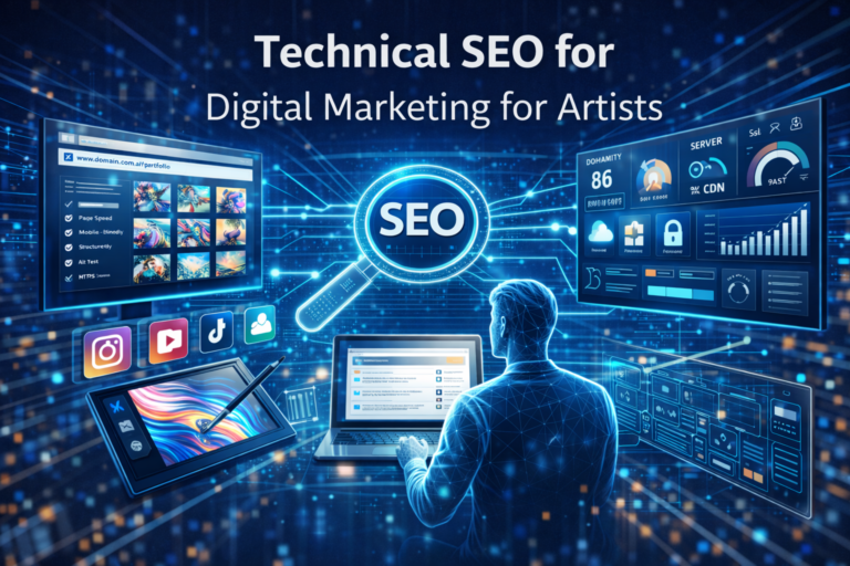 A technical diagram of backend search engine optimization protocols for digital marketing for artists.
