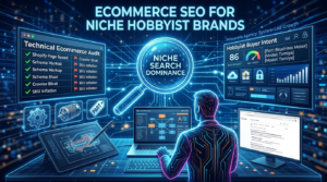 A technical architecture diagram of ecommerce seo for niche hobbyist brands.
